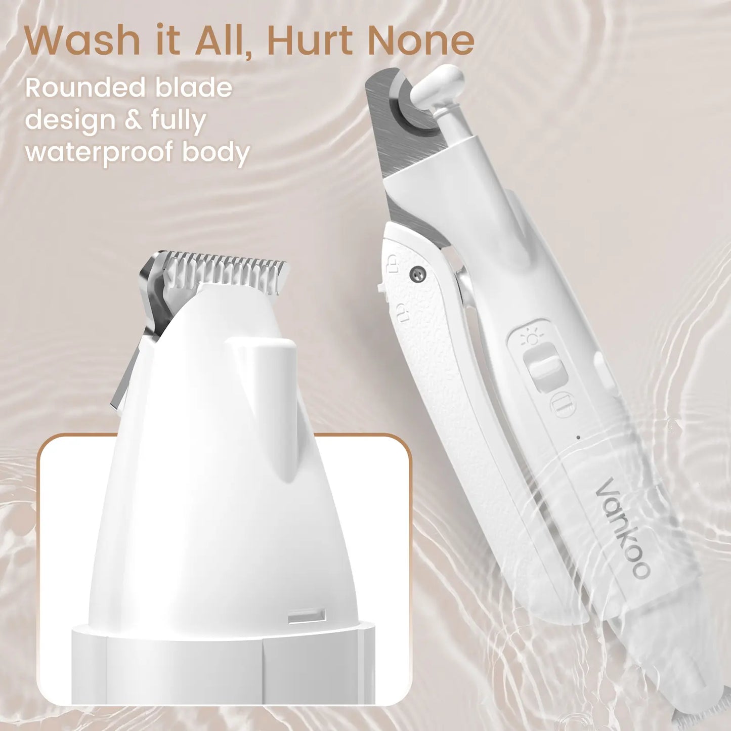 Vankoo 2-in-1 Rechargeable Dog Nail Clipper and Paw Hair Trimmer Kit with LED Light – Waterproof and Low Noise Grooming Solution for Small Dogs and Cats