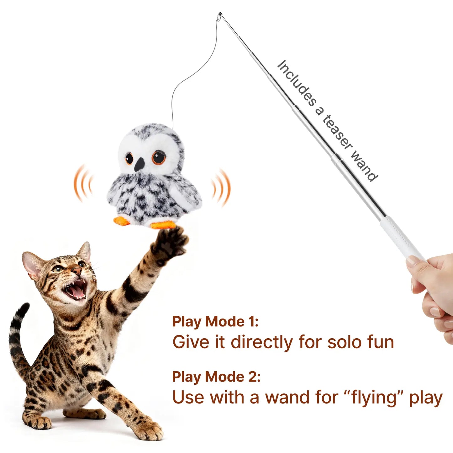 Potaroma Interactive Flapping Bird Cat Toy with Lifelike Chirping and Rechargeable Touch Activation