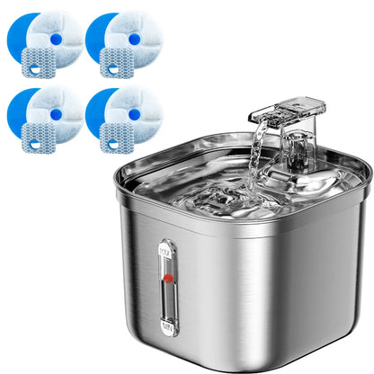 Stainless Steel Cat Water Fountain with Ultra-Quiet Pump and Triple Filtration System, 2.2L Automatic Water Dispenser for Multiple Pets