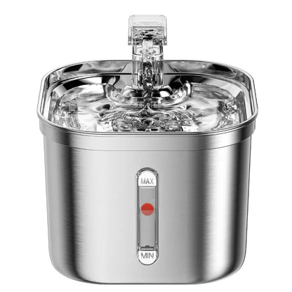 Stainless Steel Cat Water Fountain with Ultra-Quiet Pump and Triple Filtration System, 2.2L Automatic Water Dispenser for Multiple Pets