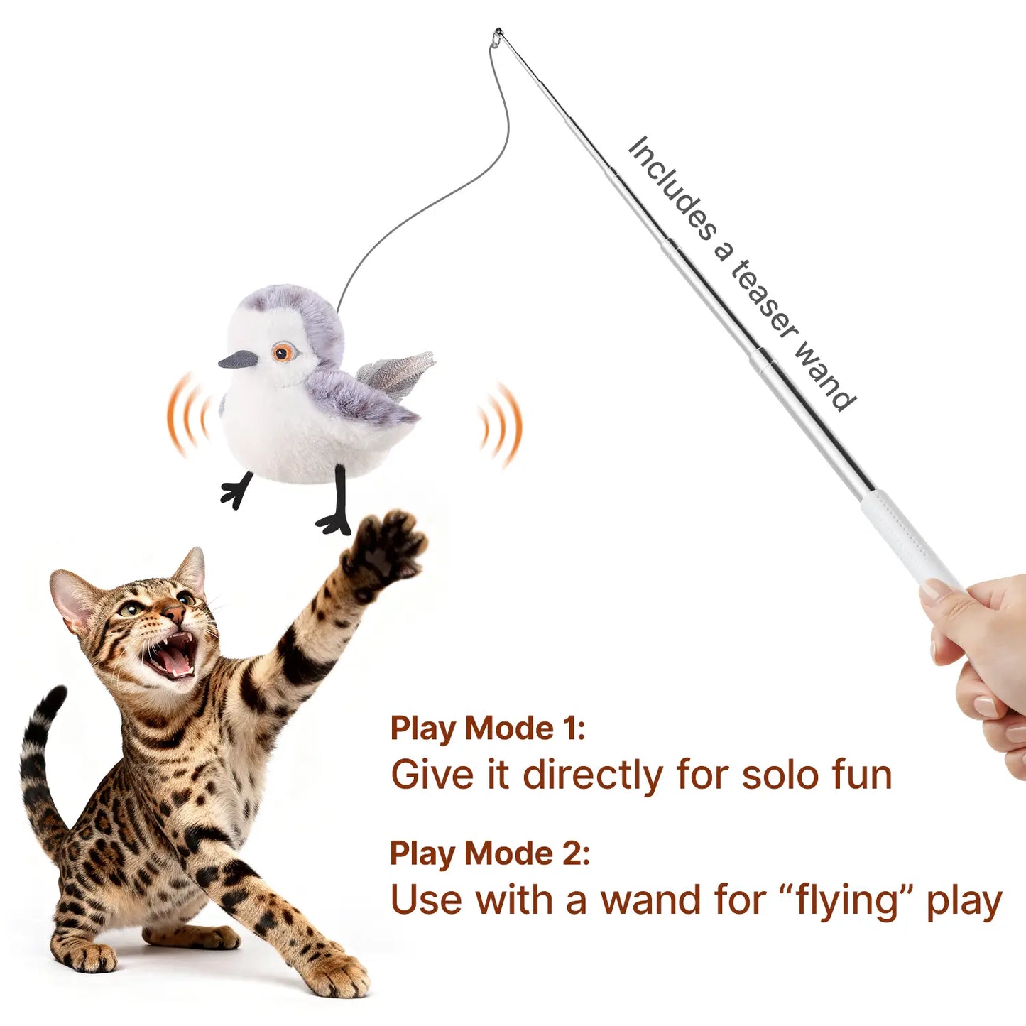 Potaroma Interactive Flapping Bird Cat Toy with Lifelike Chirping and Rechargeable Touch Activation
