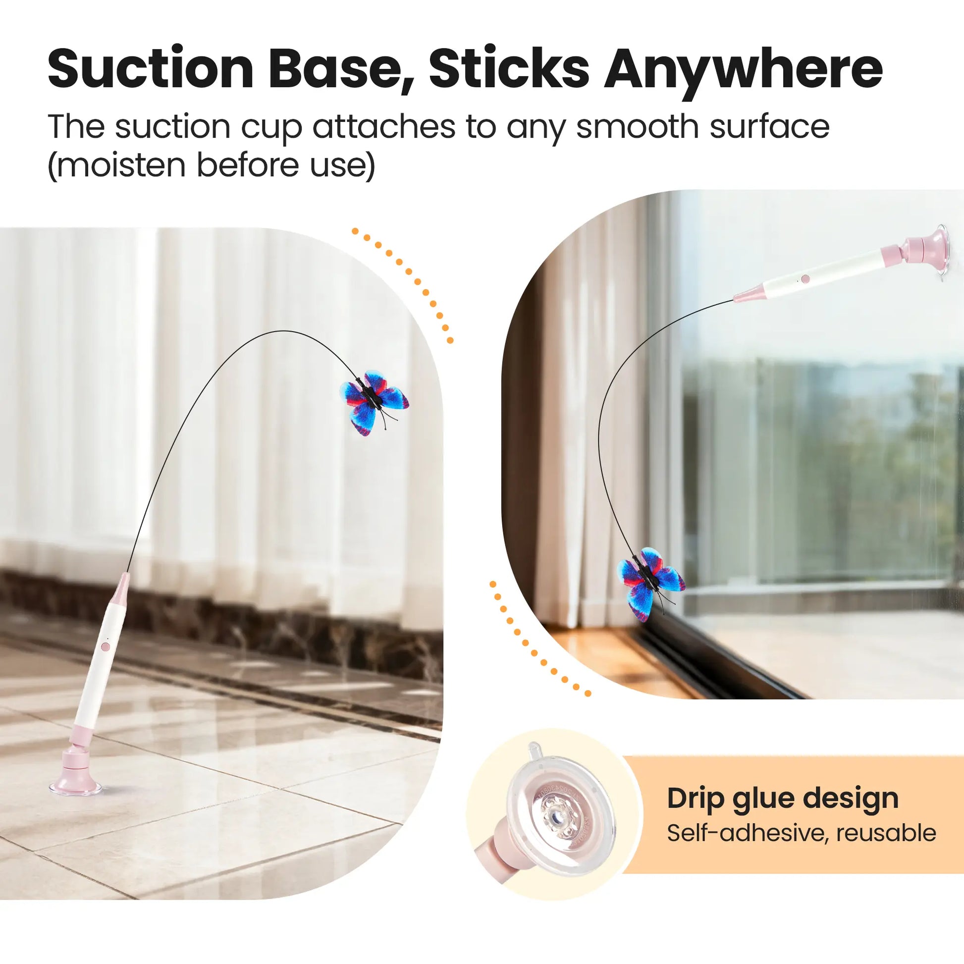 Potaroma Non-Toxic Interactive Butterfly Cat Wand - Rechargeable Electric Spinning and Shaking Toy with Suction Cup, Handheld and Self-Play Modes for Cats and Kittens