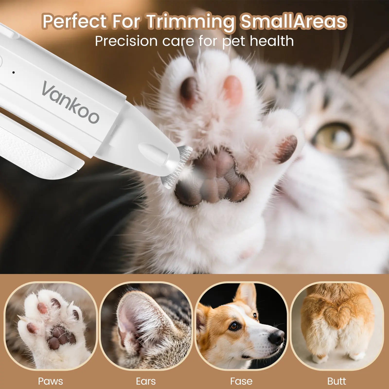 Vankoo 2-in-1 Rechargeable Dog Nail Clipper and Paw Hair Trimmer Kit with LED Light – Waterproof and Low Noise Grooming Solution for Small Dogs and Cats