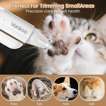 Vankoo 2-in-1 Rechargeable Dog Nail Clipper and Paw Hair Trimmer Kit with LED Light – Waterproof and Low Noise Grooming Solution for Small Dogs and Cats