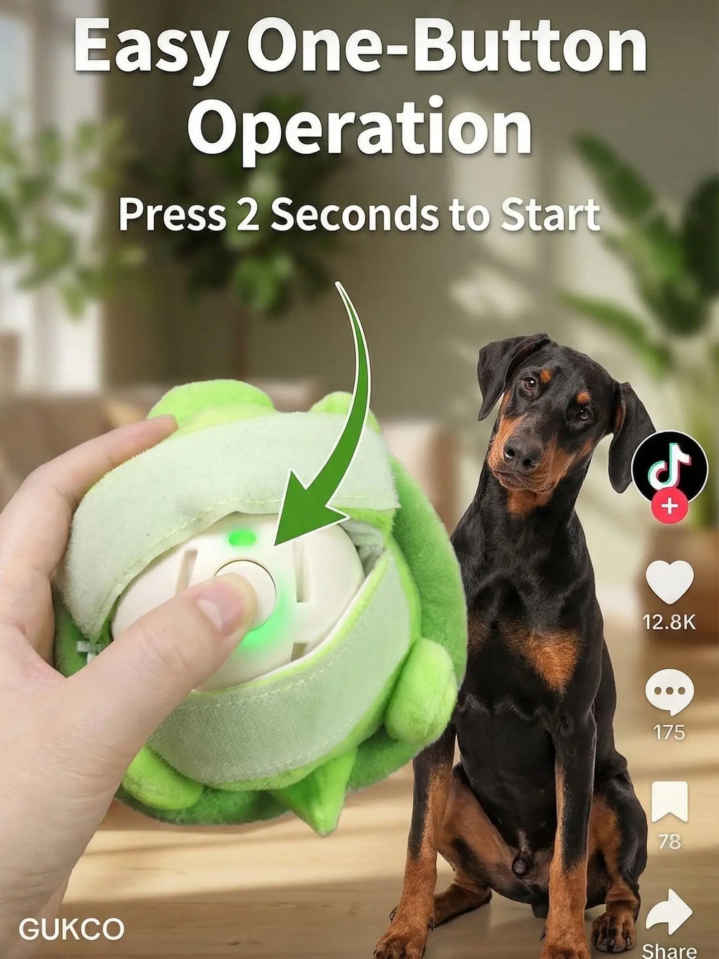 Motion-Activated Interactive Dog Ball - USB Rechargeable Automatic Rolling Toy with Squeaker for Dogs and Cats of All Sizes, Durable Indoor and Outdoor Pet Entertainment