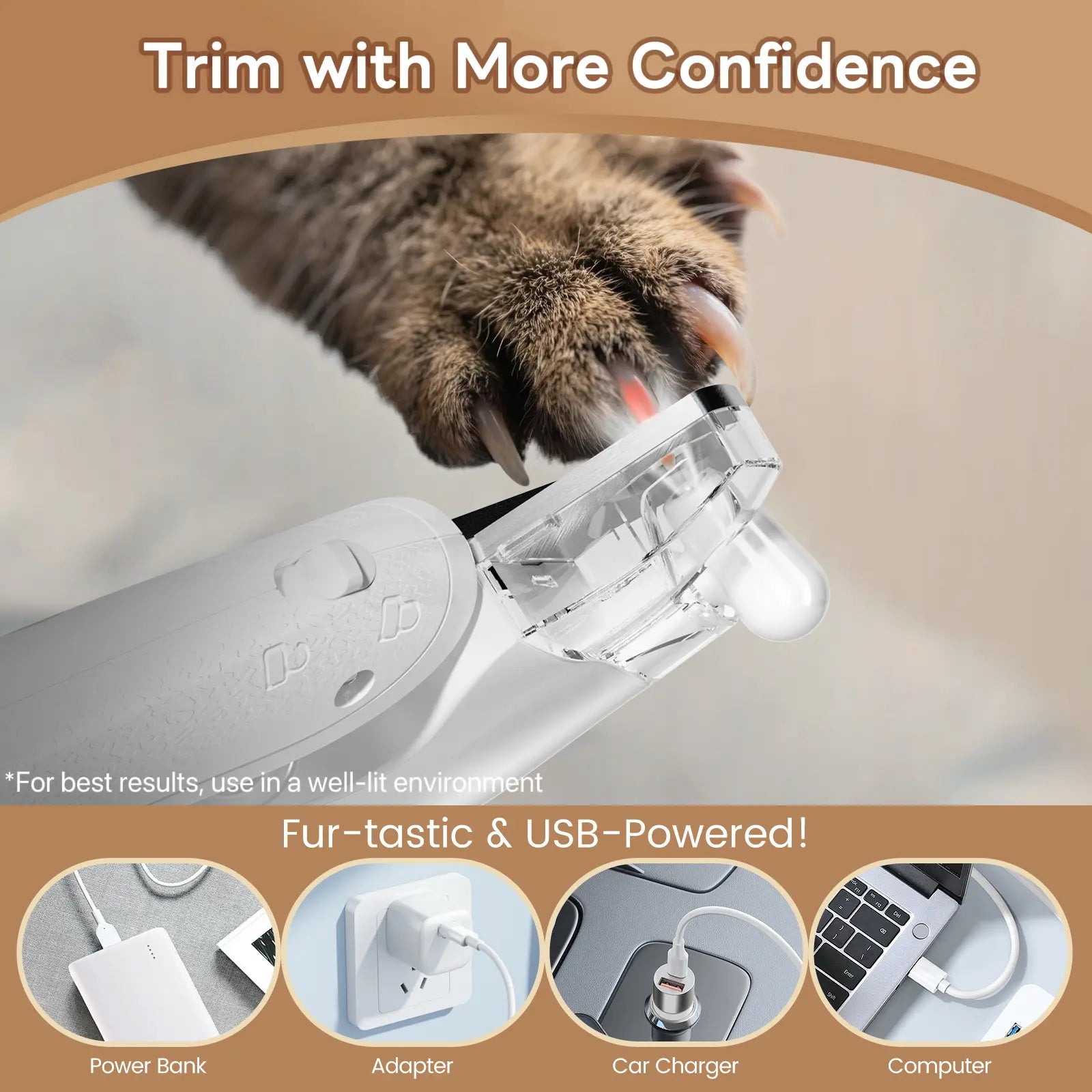 Vankoo 2-in-1 Rechargeable Dog Nail Clipper and Paw Hair Trimmer Kit with LED Light – Waterproof and Low Noise Grooming Solution for Small Dogs and Cats