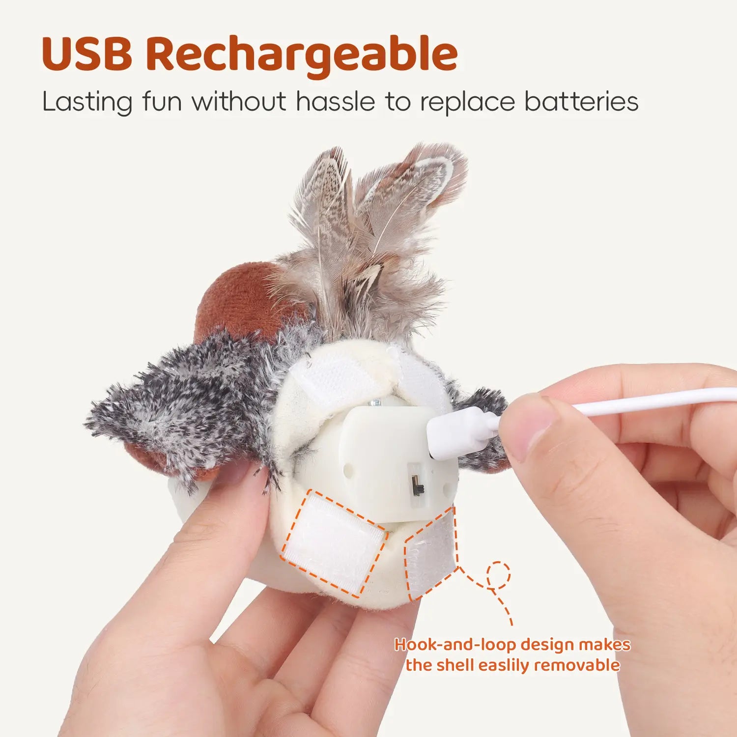 Potaroma Interactive Flapping Bird Cat Toy with Lifelike Chirping and Rechargeable Touch Activation