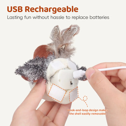 Potaroma Interactive Flapping Bird Cat Toy with Lifelike Chirping and Rechargeable Touch Activation