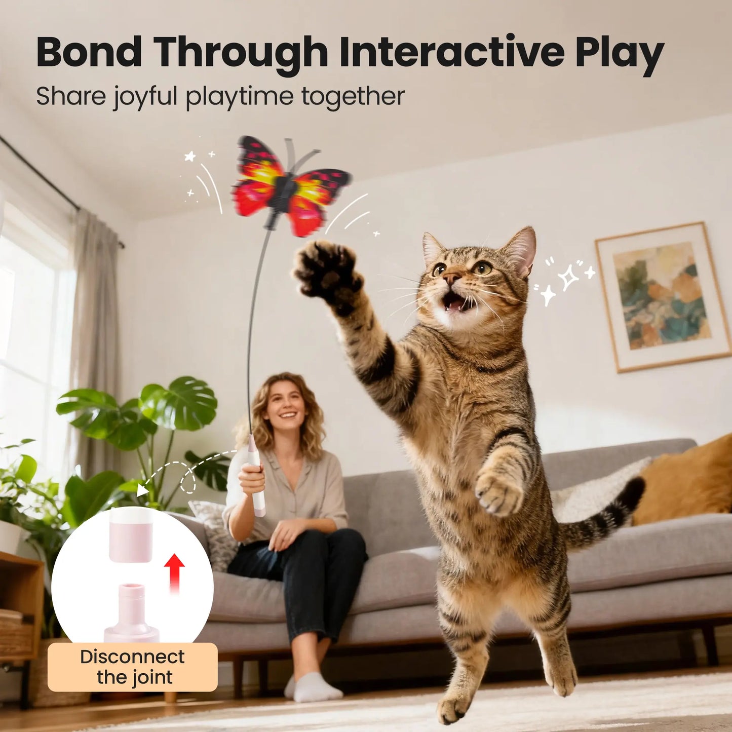 Potaroma Non-Toxic Interactive Butterfly Cat Wand - Rechargeable Electric Spinning and Shaking Toy with Suction Cup, Handheld and Self-Play Modes for Cats and Kittens