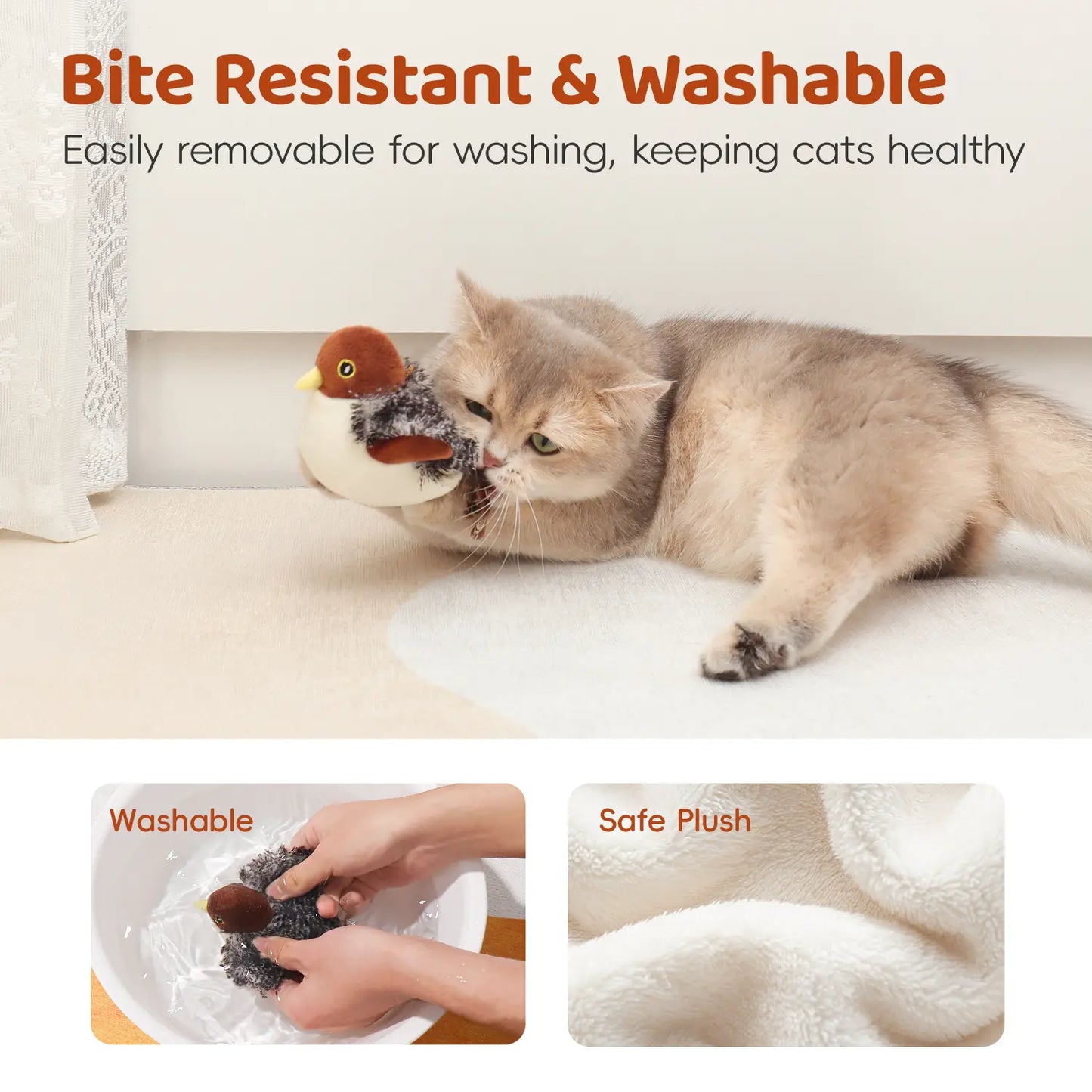 Potaroma Interactive Flapping Bird Cat Toy with Lifelike Chirping and Rechargeable Touch Activation