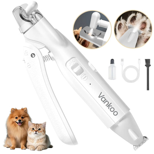 Vankoo 2-in-1 Rechargeable Dog Nail Clipper and Paw Hair Trimmer Kit with LED Light – Waterproof and Low Noise Grooming Solution for Small Dogs and Cats