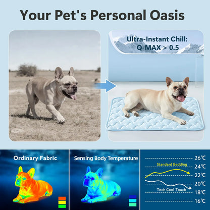 MIXJOY Premium Cooling Mat for Dogs and Cats - Q-Max > 0.5, Comfortable and Durable, Ideal for Indoor and Outdoor Use, Snag Resistant, Machine Washable, Anti-Slip Design