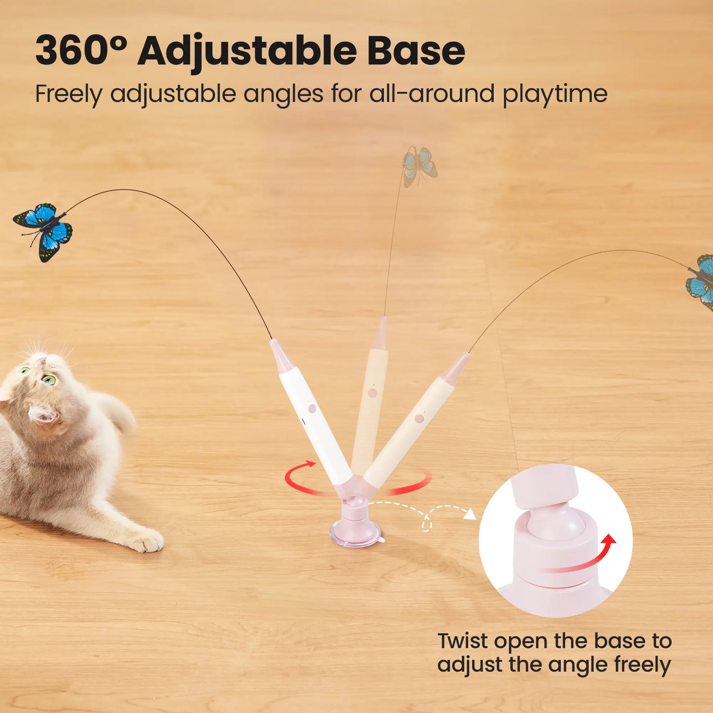 Potaroma Non-Toxic Interactive Butterfly Cat Wand - Rechargeable Electric Spinning and Shaking Toy with Suction Cup, Handheld and Self-Play Modes for Cats and Kittens