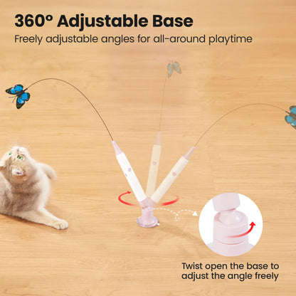 Potaroma Non-Toxic Interactive Butterfly Cat Wand - Rechargeable Electric Spinning and Shaking Toy with Suction Cup, Handheld and Self-Play Modes for Cats and Kittens