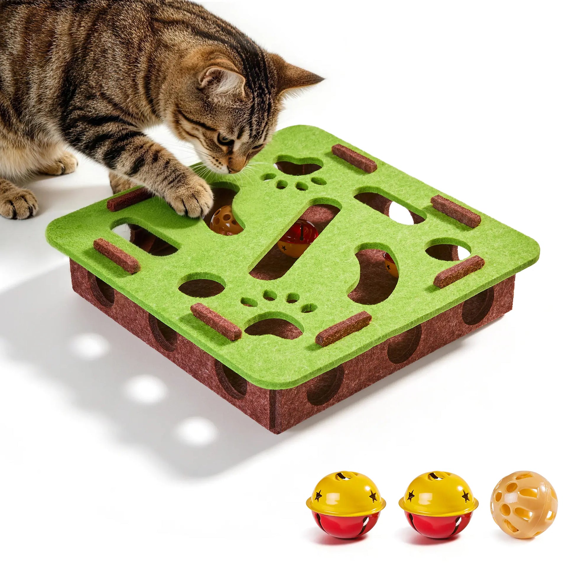 Potaroma Interactive Felt Maze Cat Puzzle Toy with Jingle Balls for Indoor Enrichment and Energy Release for Kittens and Adult Cats