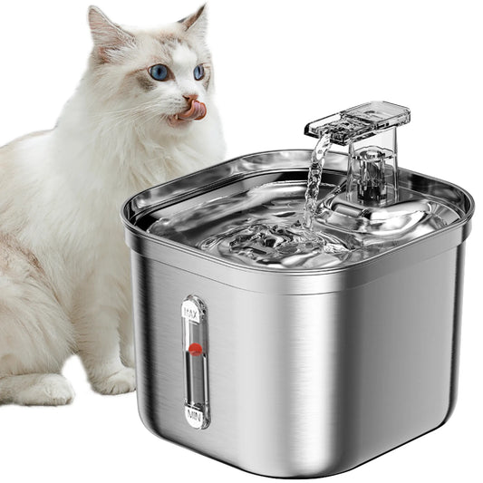 Stainless Steel Cat Water Fountain with Ultra-Quiet Pump and Triple Filtration System, 2.2L Automatic Water Dispenser for Multiple Pets