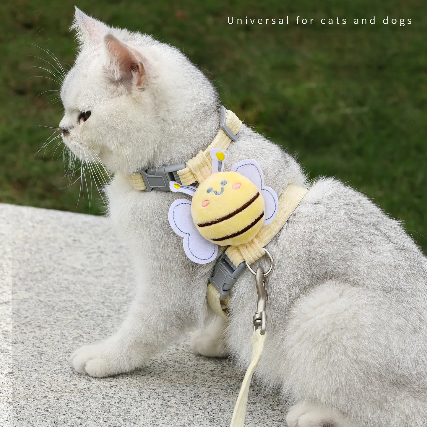 Ihubei Cat Bee Harness and Leash Set - Escape-Proof, Comfortable, Lightweight Pet Walking Harness with Sturdy Lock for Stress-Free Walks for Small to Large Cats