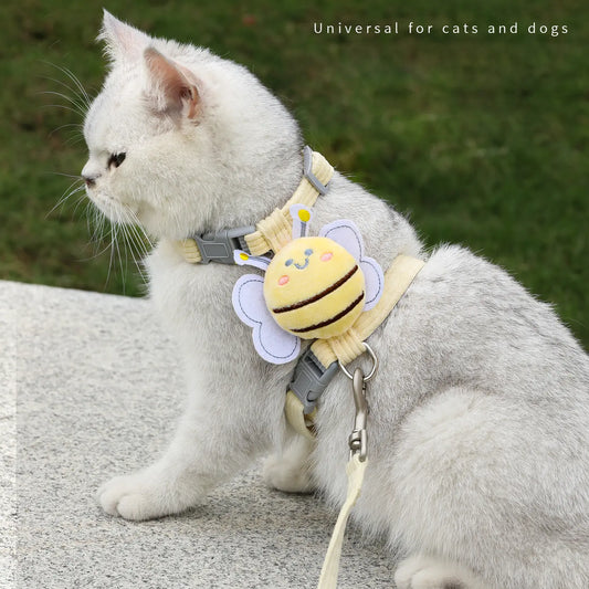 Ihubei Cat Bee Harness and Leash Set - Escape-Proof, Comfortable, Lightweight Pet Walking Harness with Sturdy Lock for Stress-Free Walks for Small to Large Cats