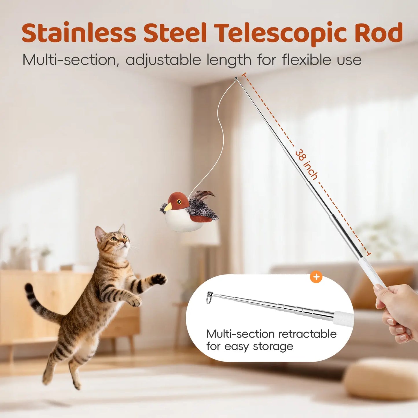 Potaroma Interactive Flapping Bird Cat Toy with Lifelike Chirping and Rechargeable Touch Activation