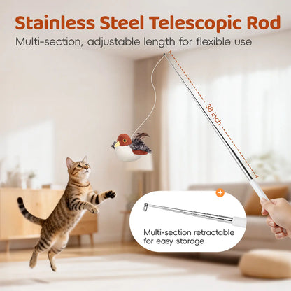Potaroma Interactive Flapping Bird Cat Toy with Lifelike Chirping and Rechargeable Touch Activation