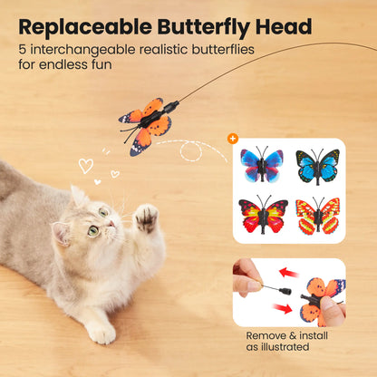 Potaroma Non-Toxic Interactive Butterfly Cat Wand - Rechargeable Electric Spinning and Shaking Toy with Suction Cup, Handheld and Self-Play Modes for Cats and Kittens