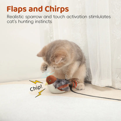 Potaroma Interactive Flapping Bird Cat Toy with Lifelike Chirping and Rechargeable Touch Activation