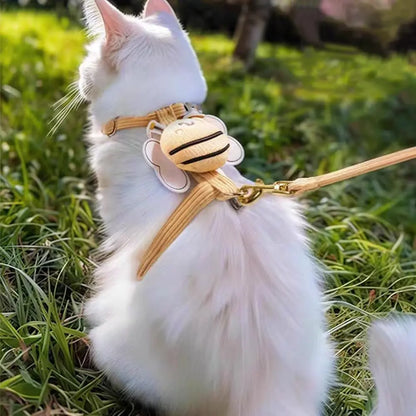 Ihubei Cat Bee Harness and Leash Set - Escape-Proof, Comfortable, Lightweight Pet Walking Harness with Sturdy Lock for Stress-Free Walks for Small to Large Cats