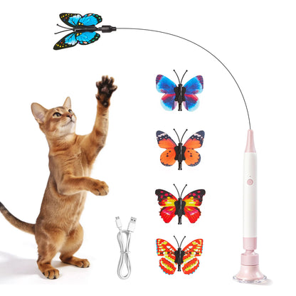 Potaroma Non-Toxic Interactive Butterfly Cat Wand - Rechargeable Electric Spinning and Shaking Toy with Suction Cup, Handheld and Self-Play Modes for Cats and Kittens